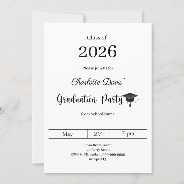 Graduation party modern class of 2026 einladung (Vorderseite)