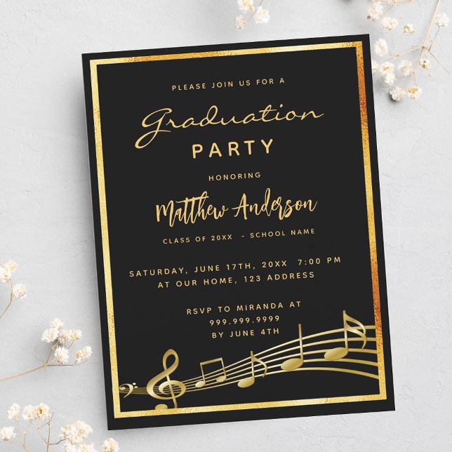 Graduation party musique noire or invitation (Créateur téléchargé)