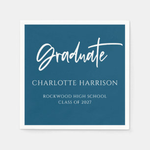 Graduation Party Navy Blue und White Script Serviette