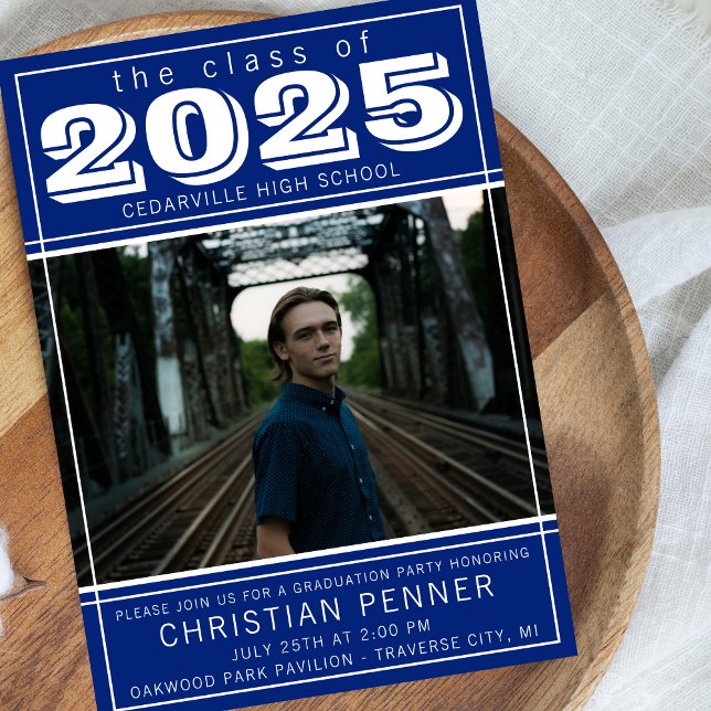 Graduation Party Open House 2025 Foto Blue Einladung (Von Creator hochgeladen)