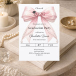 Graduation party pink bow class of 2026 einladung<br><div class="desc">Celebrate your achievement with this elegant pink bow graduation invitation. The design features a large,  sophisticated bow with ribbon adorned with delicate pearl strings and a subtle mortarboard icon. It is the perfect choice for high school or college seniors looking for a feminine and chic announcement.</div>