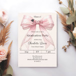 Graduation party pink bow cream class of 2026 einladung<br><div class="desc">Celebrate your achievement with this elegant pink bow graduation invitation. The design features a large, sophisticated bow with ribbon adorned with delicate pearl strings and a subtle mortarboard icon. It is the perfect choice for high school or college seniors looking for a feminine and chic announcement. Soft cream, ivory colored...</div>