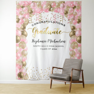 Graduation Party Pink Gold Balloons Streamers Wandteppich