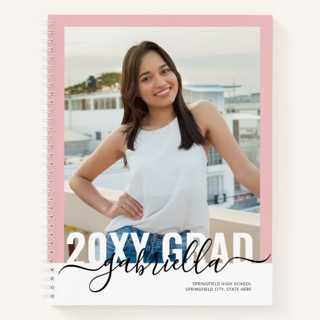 Graduation Party Pink Guest Advice Book Modern Notizbuch (Vorderseite)