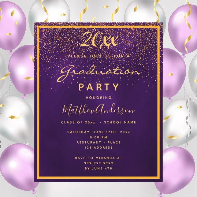Graduation party purple budget invitation flyer (Von Creator hochgeladen)