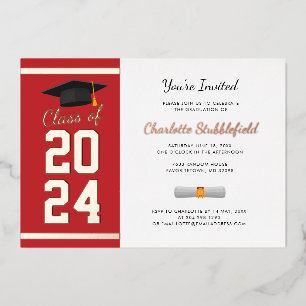 Graduation Party Red Script Grad 2025 Rose Gold Folieneinladung
