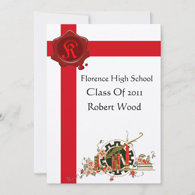 GRADUATION PARTY Red Wax Siegel Monogram Einladung (Vorderseite)