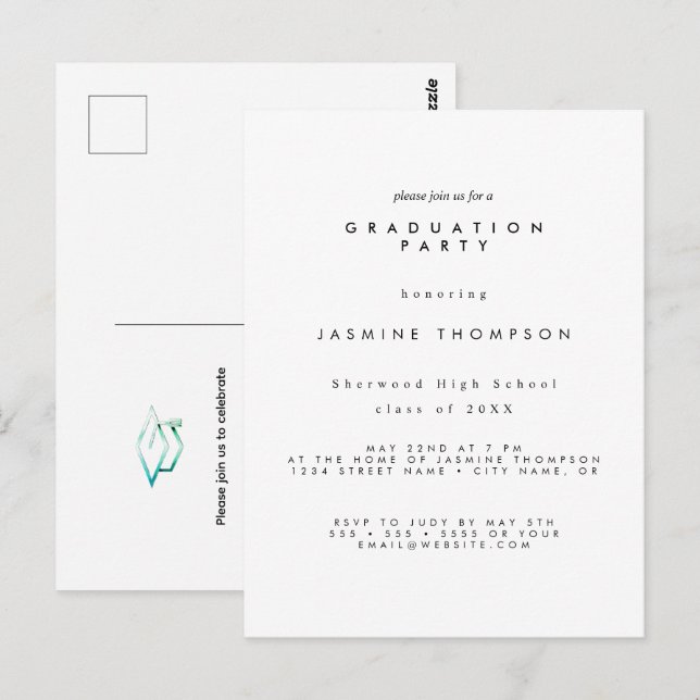 Graduation Party Simple Elegant Invite Postkarte (Vorne/Hinten)