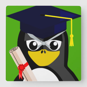 GRADUATION PENGUIN QUADRATISCHE WANDUHR