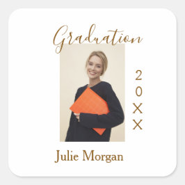 Graduation photo brown golden year 20XX namesimple Quadratischer Aufkleber