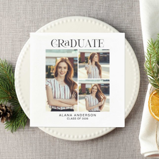 Graduation Photo Collage Modern Elegant Serviette (Von Creator hochgeladen)
