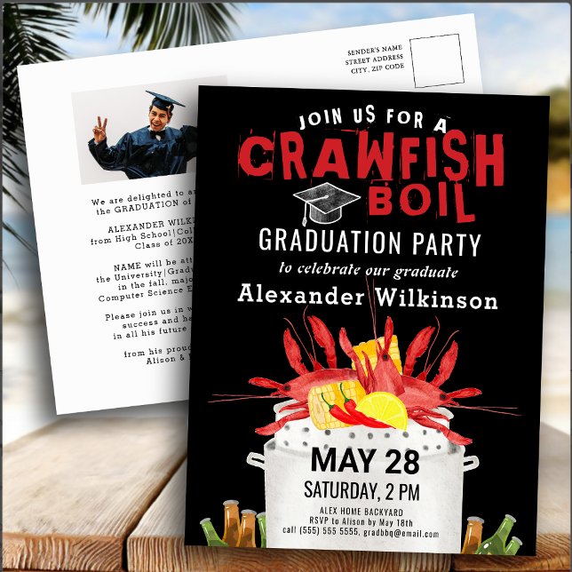 Graduation Photo Crawfish Boil Party Invitation Postkarte (Von Creator hochgeladen)