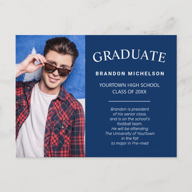 Graduation Photo Faire-part Invitation Bleu (Devant)