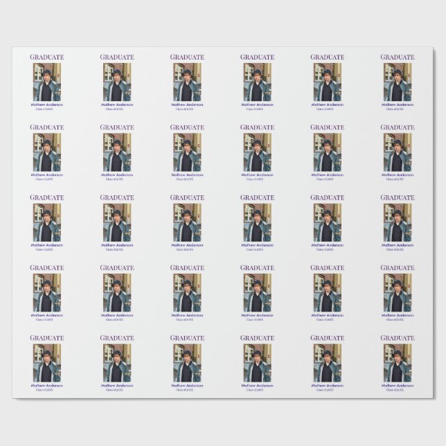 Graduation photo name class of 20XX blue simple bo Geschenkpapier (Flach)