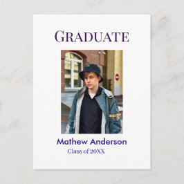 Graduation photo name class of 20XX blue simple bo Postkarte