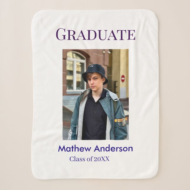 Graduation photo name class of 20XX blue simple bo Sherpadecke (Vorderseite)