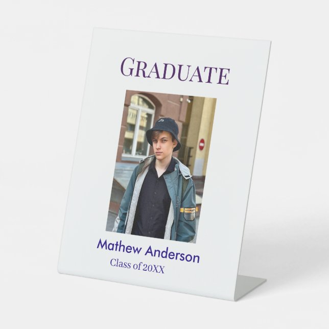 Graduation photo name class of 20XX blue simple bo Sockelschild (Vorderseite)