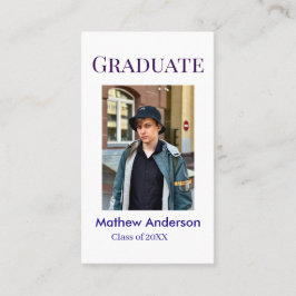 Graduation photo name class of 20XX blue simple bo Visitenkarte