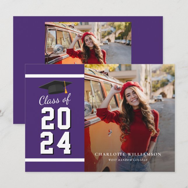 Graduation Photo Purple Grad 2025 Faire-part (Devant / Derrière)