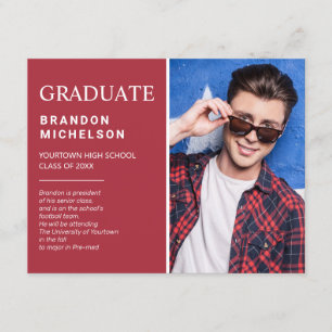 Graduation Photo Red Faire-part Party Invitation
