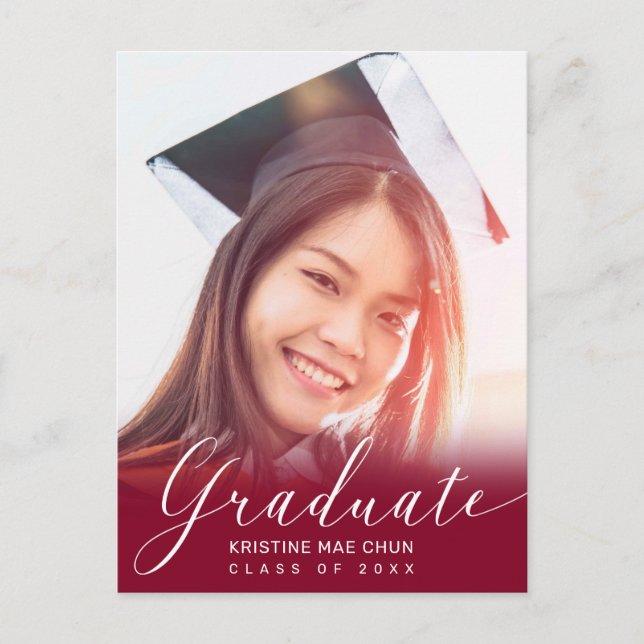 Graduation Photo Script moderne Maroon Invitation (Devant)