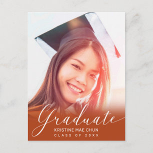 Graduation Photo Script moderne Orange Invitation