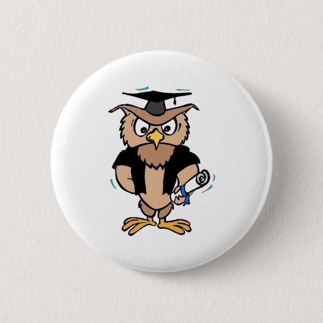Graduation Pin Wise Old Owl Cap Diploma Button (Vorderseite)