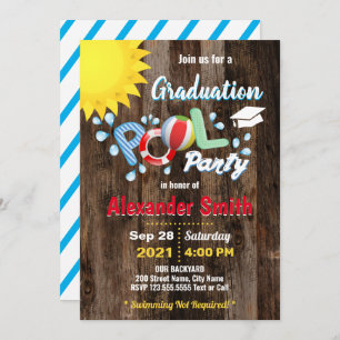 Graduation Pool Party Rustic Invitation