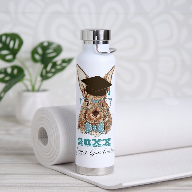 Graduation Rabbit Bouteille d'eau personnalisée (Yoga)