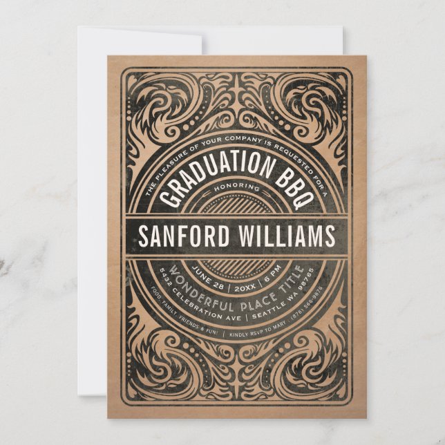 Graduation Rustique BBQ Party Invitations Kraft (Devant)