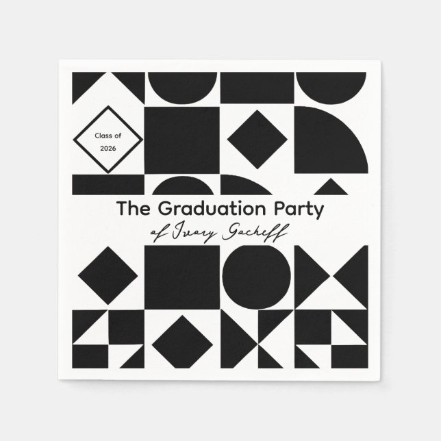 Graduation Simplistic Geometry Black and White Serviette (Vorderseite)