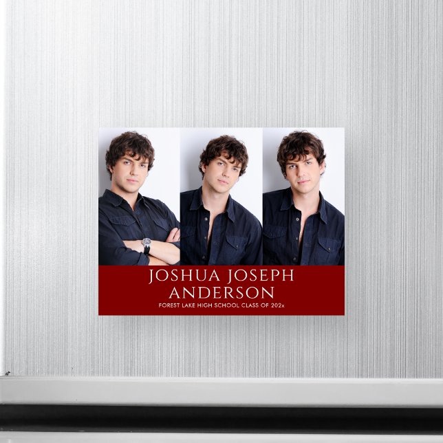 Graduation sophistiquée Magnet rouge à trois photo (Créateur téléchargé)