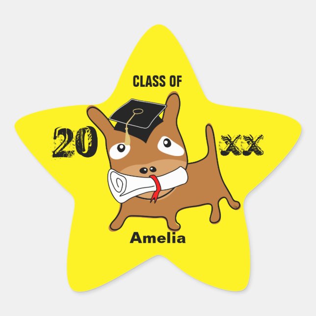 Graduation Star Puppy Sticker Yellow (Devant)