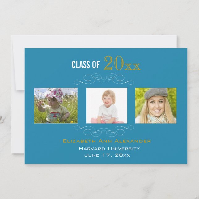 Graduation Trois Photos Fête Invitation (Devant)