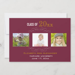 Graduation Trois Photos Fête Invitation