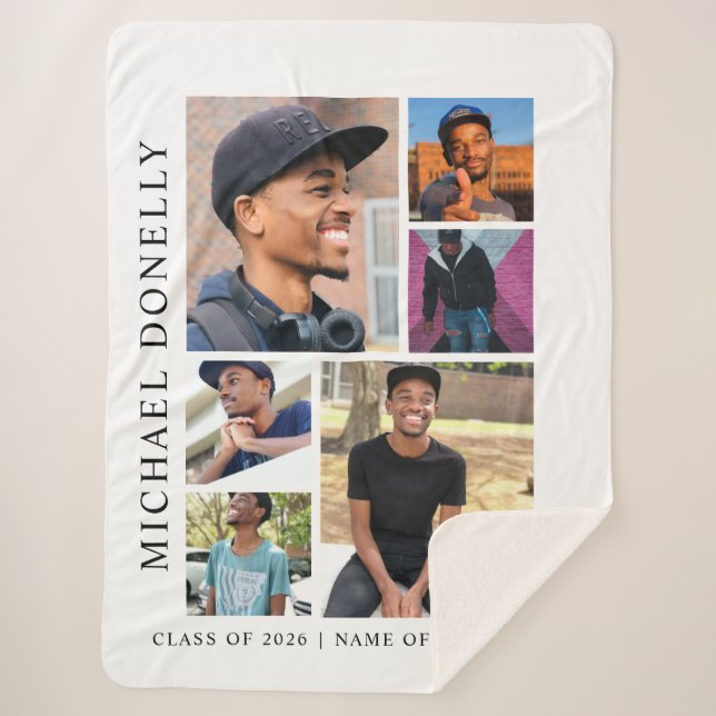 Graduation White Trendy 6 Photo Collage Sherpadecke (Vorderseite)