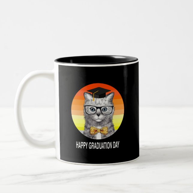 Graduationskappe mit Katze Zweifarbige Tasse (Links)