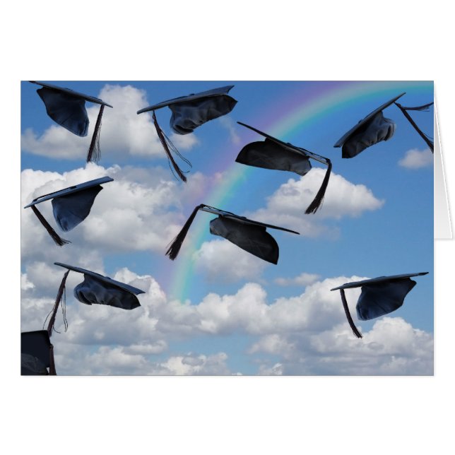 Graduationskappen im Himmel mit Regenbogen (Vorderseite (Horizontal))