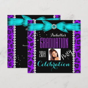 Graduationspartei Grad Lila Aquamariner Blauer Leo Einladung