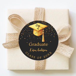 Graduationspartei Graduate Black Gold Cap 2025 Runder Aufkleber