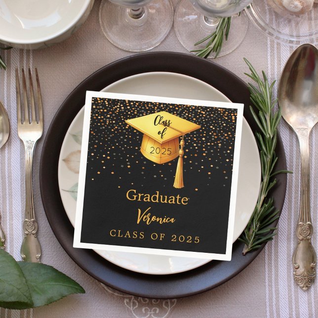 Graduationspartei Graduate Black Gold Cap 2025 Serviette (Von Creator hochgeladen)