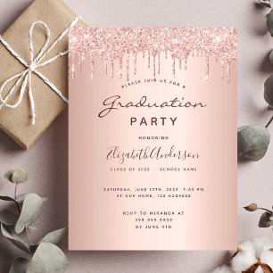 Graduationspartei Rose Gold Glitzer Einladung 2025 Postkarte