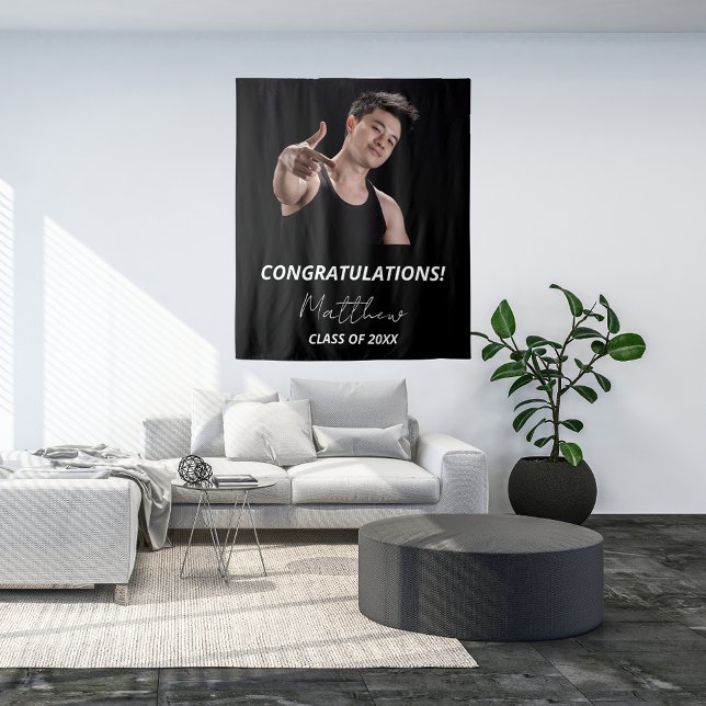Graduationspartei Schwarz-weiß Foto 2025 Wandteppich (Von Creator hochgeladen)