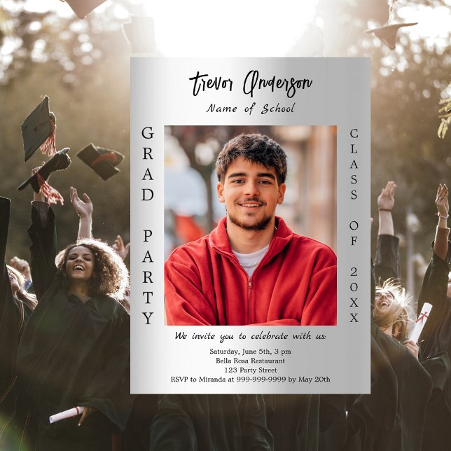 Graduationspartei Silber Foto Klasse von 2025 Einladung (Von Creator hochgeladen)