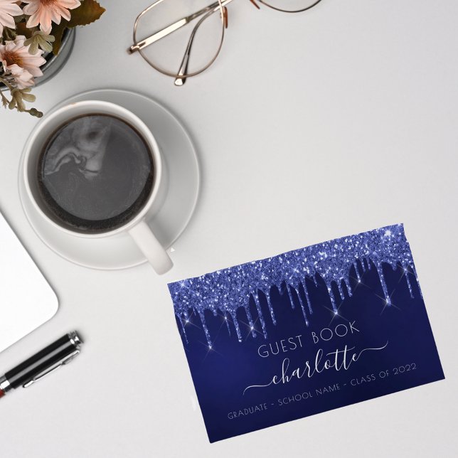 Graduationsparty Blue White Glitzer Class 2023 Gästebuch (Von Creator hochgeladen)