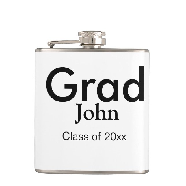 Graduiern Name Glückwunsch Datum Jahrestext Flachmann (Vorderseite)