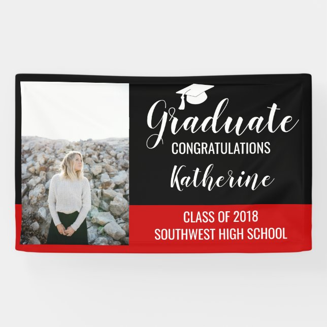 Graduierte Foto Herzlichen Glückwunsch Black Red Banner (Horizontal)