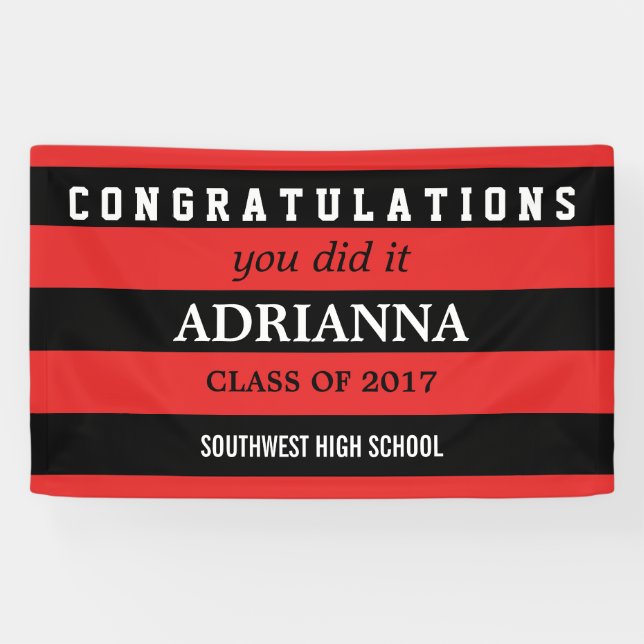 Graduierte Glückwünsche schwarz und rote Streifen Banner (Horizontal)