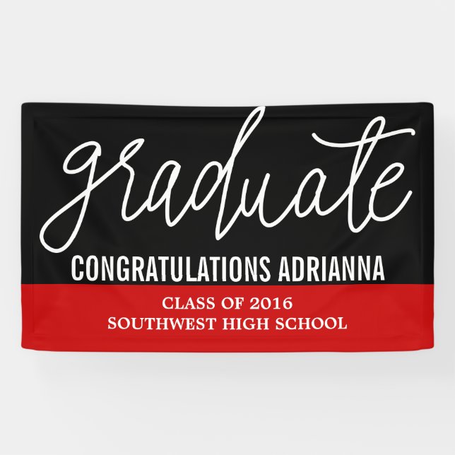 Graduierte handschriftliche Glückwünsche Schwarz R Banner (Horizontal)