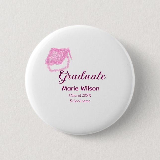 Graduierte rosa Glitzer Graduierung Oberteil Name  Button (Vorderseite)